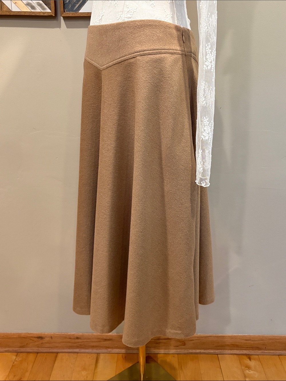 Vintage Ralph Lauren Collection 2004 Camel Wool Flared Midi Skirt size 8 - Picture 7 of 16